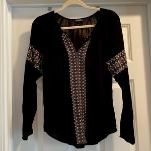 Lucky brand, Bohemian, style black, long sleeve shirt